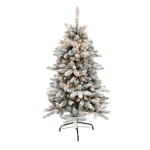 4.5 ft. Pre-Lit Flocked Bennington Fir Artificial Christmas Tree with 150 UL-Listed Lights
