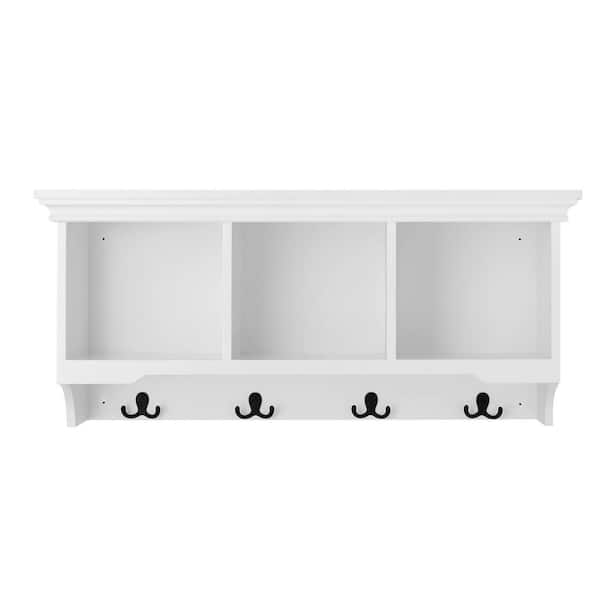 StyleWell 16.14 in. H x 36 in. W x 11 in. D White Wood Floating Decorative  Cubby Wall Shelf with Hooks 20MJE2072 - The Home Depot