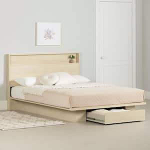 Fusion Beige Particle Board Frame Full Size Panel Bed with Storage and a Headboard