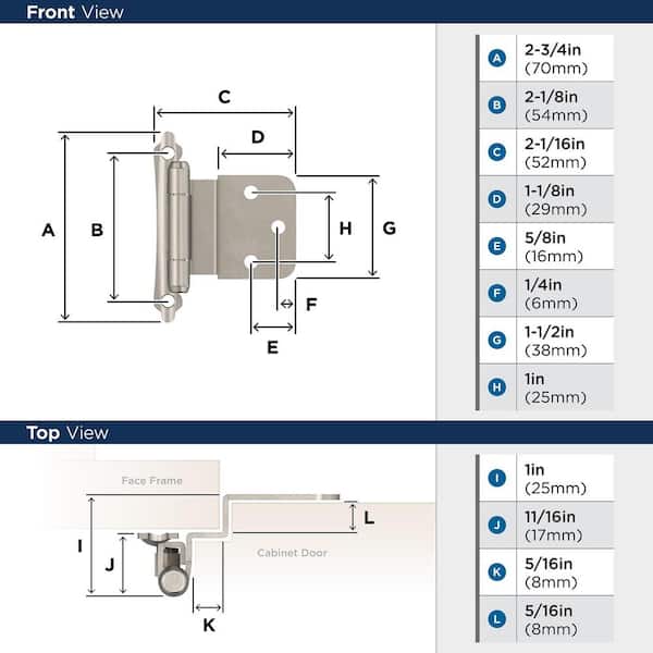 Amerock Satin Nickel 3/8 in. (10 mm) Inset Self-Closing, Face