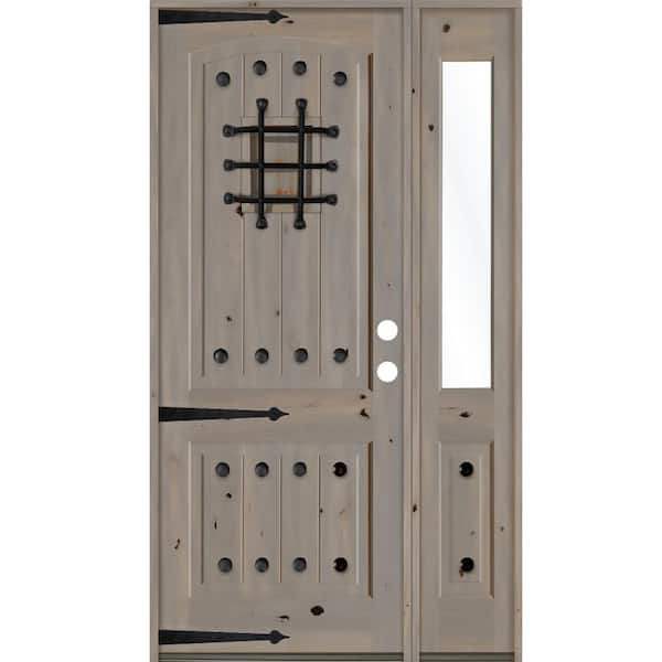 Krosswood Doors 56 in. x 96 in. Mediterranean Knotty Alder Left-Hand/Inswing Clear Glass Grey Stain Wood Prehung Front Door w/RHSL