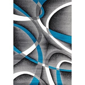 Victoria Collection Turquoise 8x11 Modern Abstract Geometric Polypropylene Area Rug