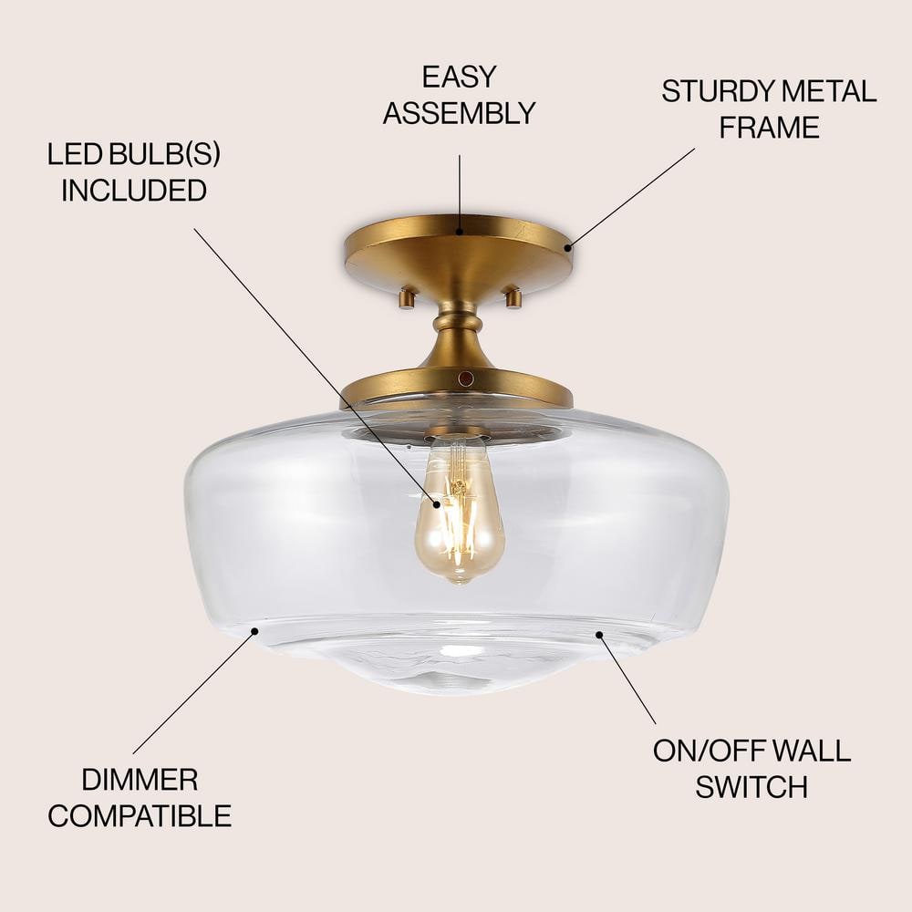 Marfa 17" Brass Gold Glass Farmhouse Modern LED Flush Mount