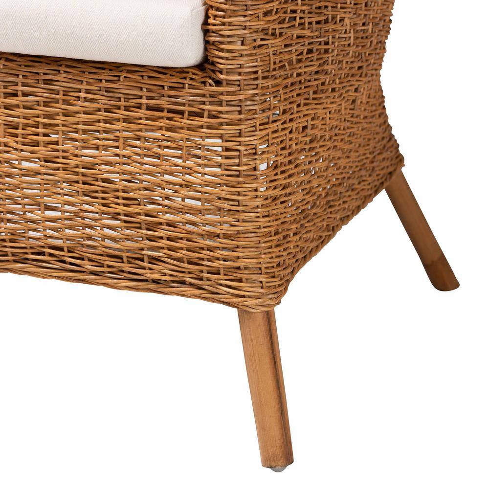 Handcrafted White Cushion Rattan Bohemian Accent Chair
