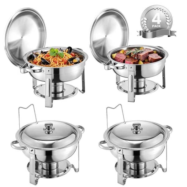 Chafing Dish Buffet Set, 5 qt. 4-Pack, Silver, Stainless Steel Chafing Dishes and Accessories, Round Catering Warmer