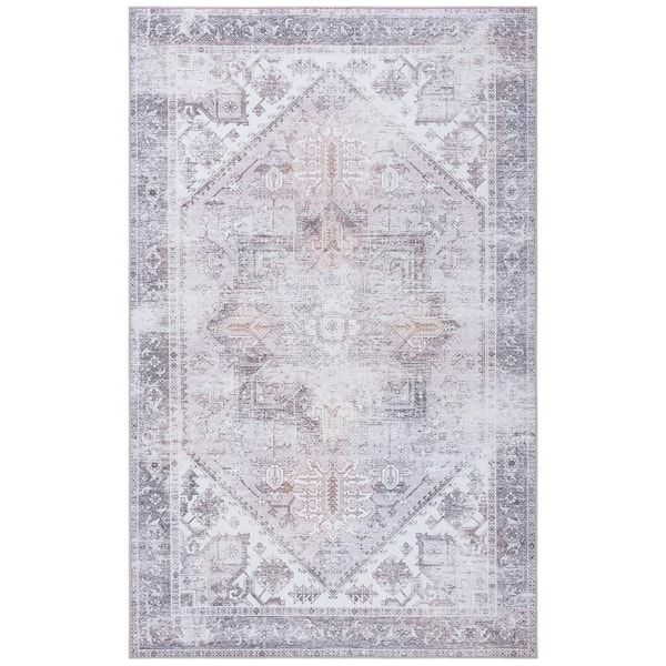 SAFAVIEH Tuscon Beige/Gray 6 ft. x 9 ft. Machine Washable Border Distressed Area Rug