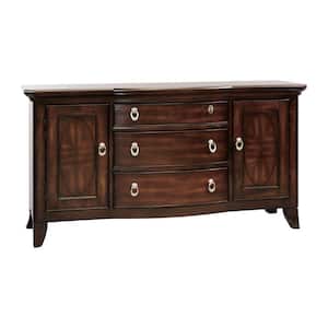 Brown Wood Top 56.25 in. Sideboard with 3 Drawer and Adjustable Shelves