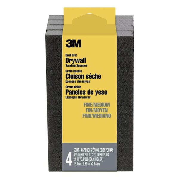 3M 2 7/8 in. x 4 7/8 in. x 1 in. Dual Grit Fine/Medium Drywall Sanding Sponge (4-Pack)