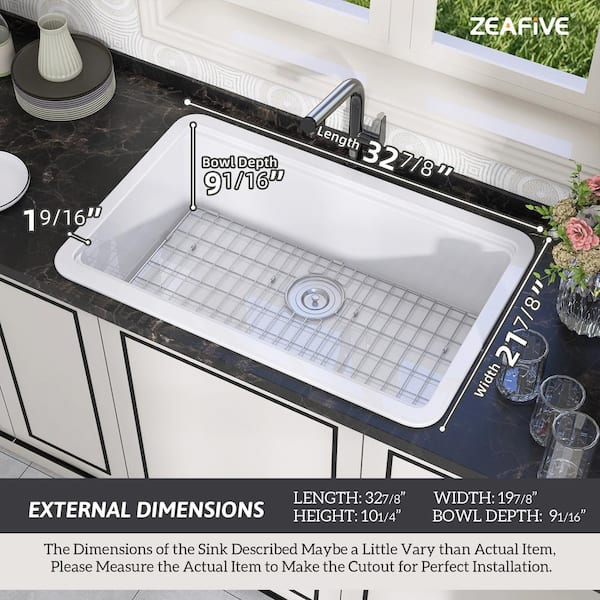 Zeafive 33 in. White Workstation Kitchen Sink Drop-In