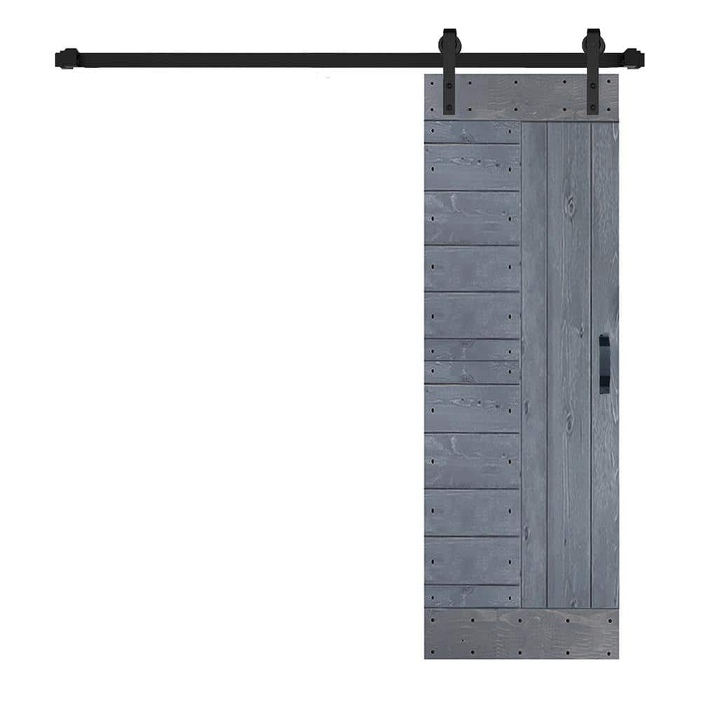 L Series 30 in. x 84 in. Dark Gray Finished Solid Wood Sliding Barn Door with Hardware Kit - Assembly Needed price history on PriceWatchPro