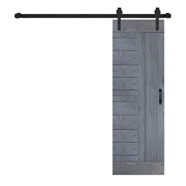 ISLIFE L Series 30 in. x 84 in. Dark Gray Finished Solid Wood Sliding Barn Door with Hardware Kit - Assembly Needed