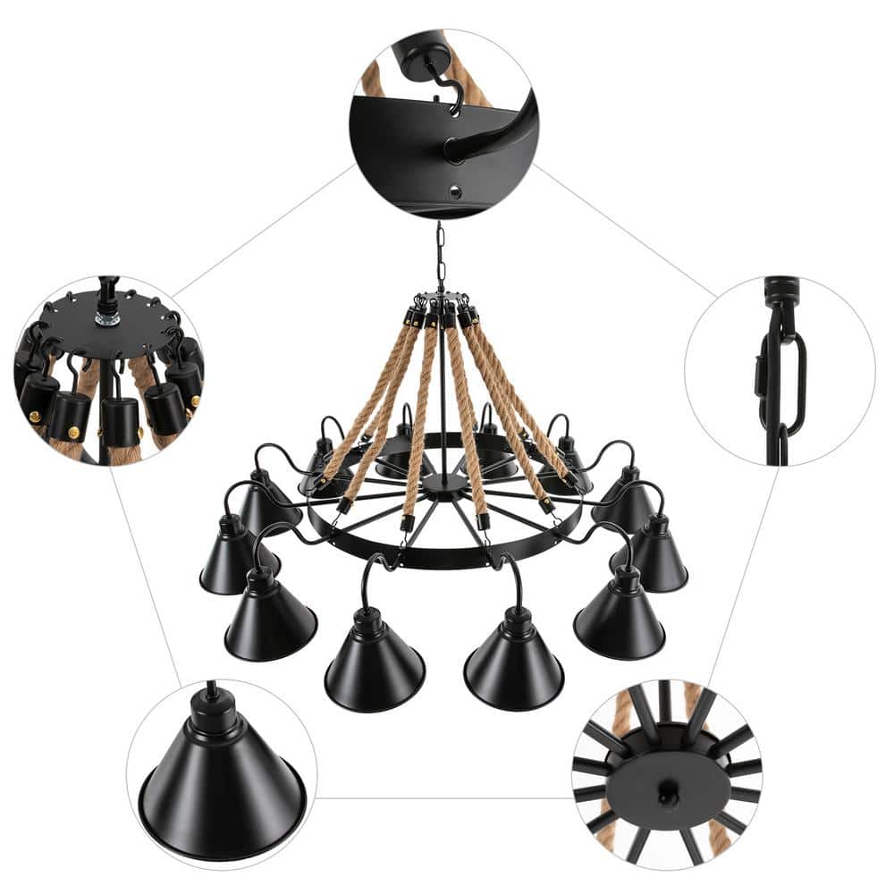 Black Metal 12-Light Geometric Island Chandelier