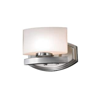 Galati 8 in. 1-Light Brushed Nickel Vanity Light with Matte Opal Glass Shade with Bulbs Included