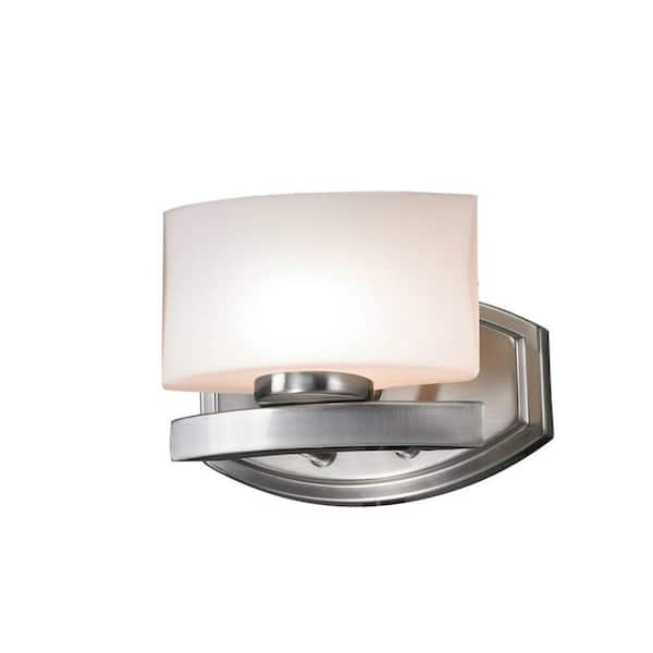 Unbranded Galati 8 in. 1-Light Brushed Nickel Vanity Light with Matte Opal Glass Shade with Bulbs Included