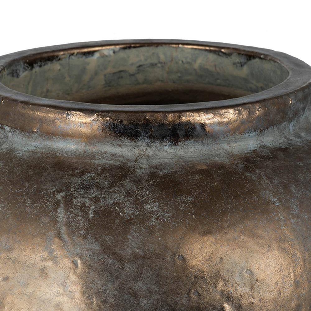 Candia 15.8'' Matte Beige and Metallic Copper Ceramic Vase