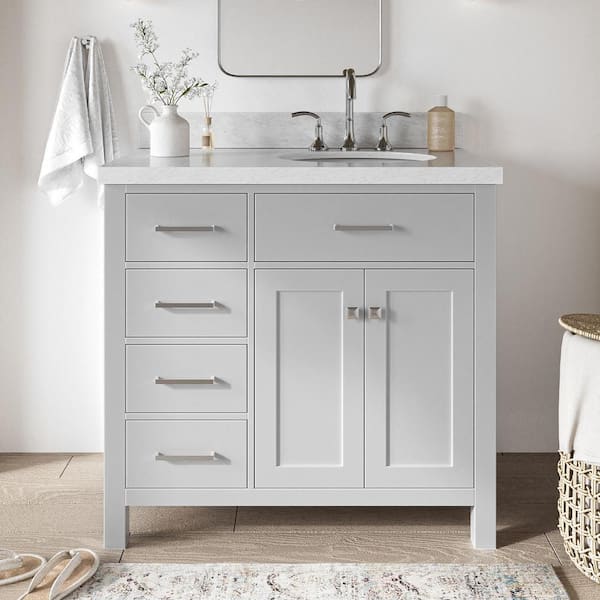 ARIEL Bristol 36 in. W x 22 in. D x 36 in. H Freestanding Bath Vanity in Gray with White Marble Top