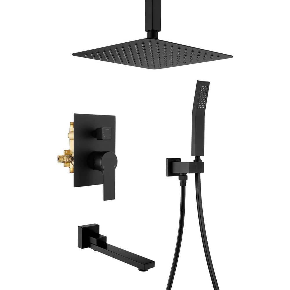 Single Handle 1-Spray Ceiling Mount Tub and Shower Faucet 1.8 GPM 10 In. Brass Shower System in Matte Black price history on PriceWatchPro