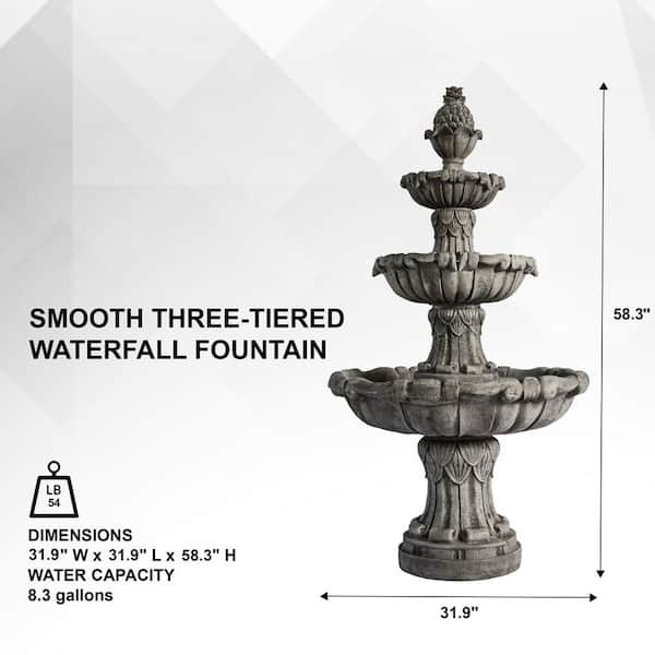 58.3 in. 3-Tier Outdoor Freestanding Water Fountain Classic Leaf Design, Gray Resin, Large Bird Bath with Pump