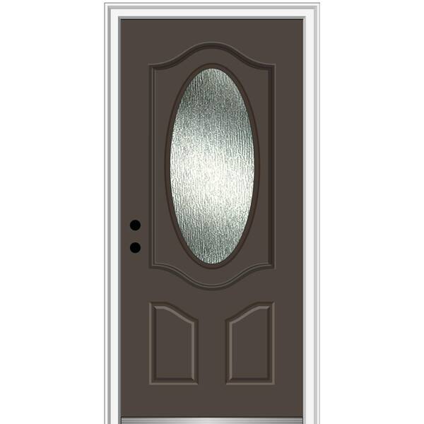 MMI Door 36 in. x 80 in. Right-Hand Inswing Rain Glass Brown Fiberglass Prehung Front Door on 6-9/16 in. Frame