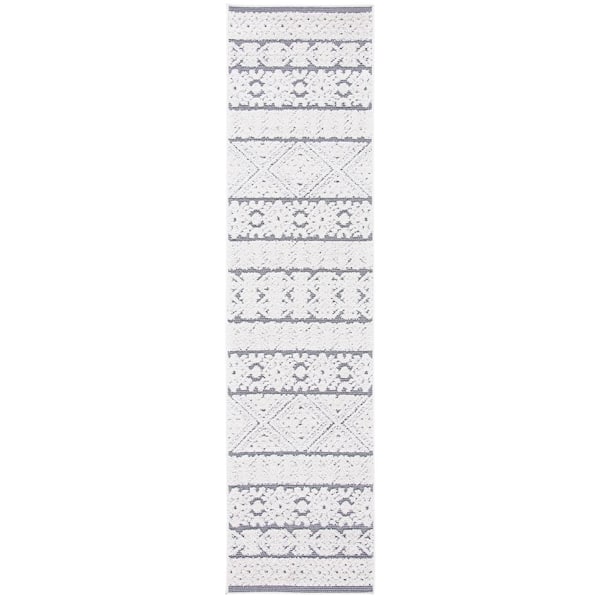 Cabana Ivory/Gray 2 ft. x 5 ft. Tribal Diamond Striped Indoor/Outdoor Runner Rug