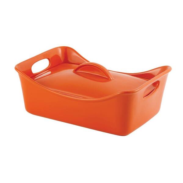 Rachael Ray Stoneware 3.5 qt. Covered Rectangle Casserole in Orange