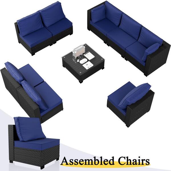 Hav Rattan 9p Stabenton 9-Piece Wicker Rattan Outdoor Patio Conversation Sectional ...