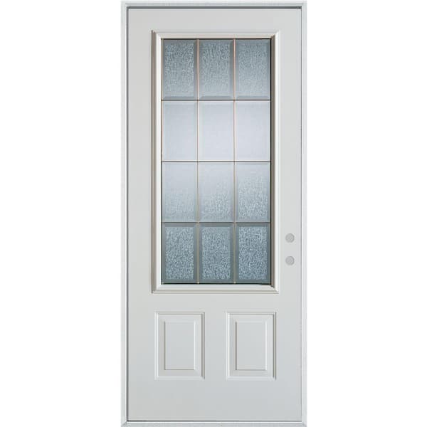 Stanley Doors 32 in. x 80 in. Geometric Clear and Brass 3/4 Lite 2-Panel Painted White Left-Hand Inswing Steel Prehung Front Door