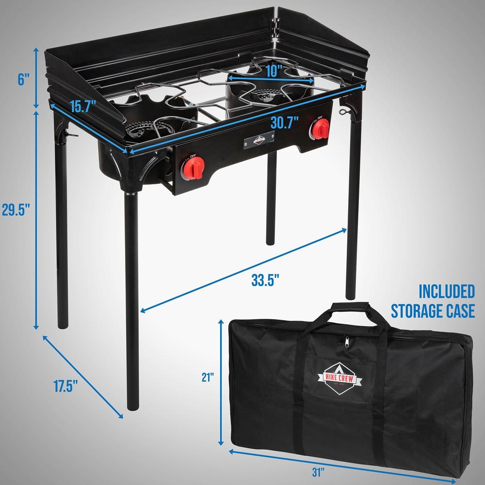 Hike Crew Black Cast Iron Double Burner Gas Camping Stove