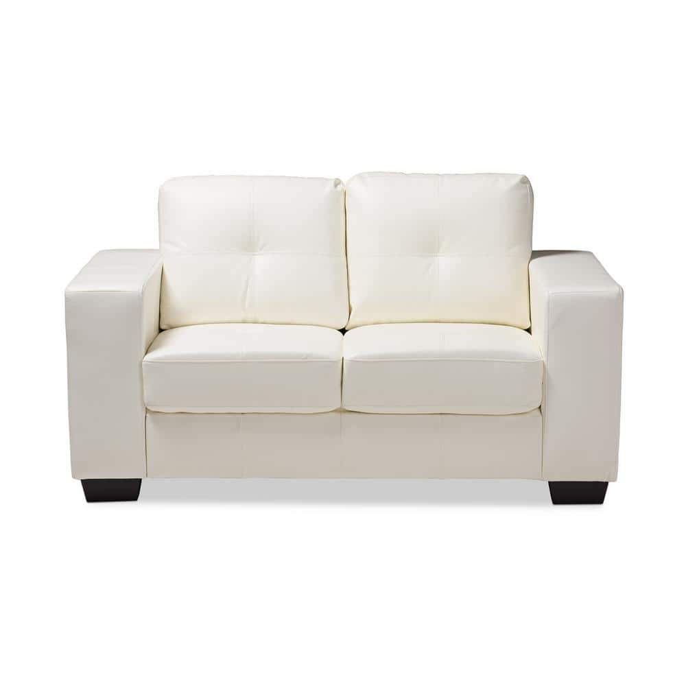 White Faux Leather 2 Seater Loveseat, White Leather Loveseats