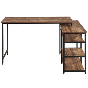 35.4 in. L-Shaped Brown Computer Desk With Open Shelves