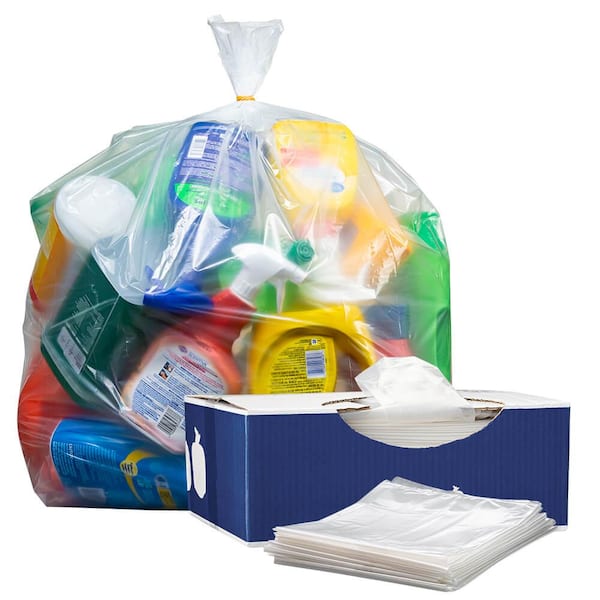  55-60 Gallon Clear Trash Bags, (50 Bags w/Ties) Large Clear  Plastic Recycling Garbage Bags, (Clear) : Health & Household