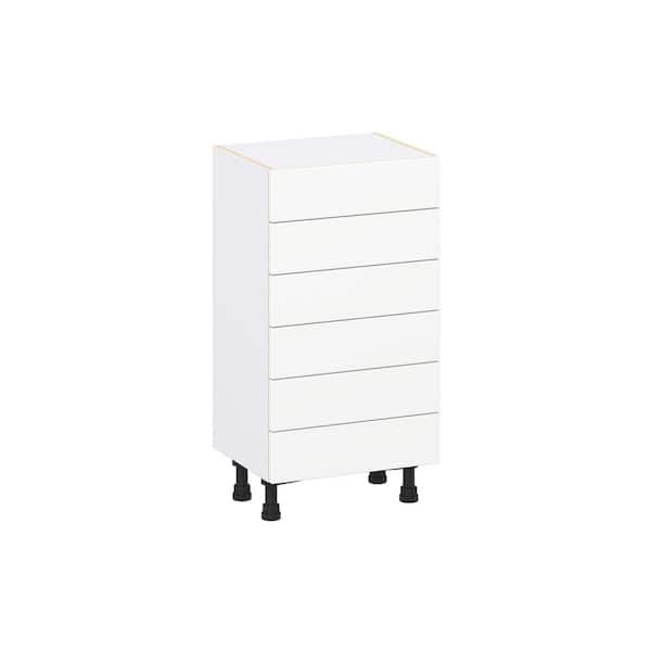 J COLLECTION Milton 18 in. W x 14 in. D x 34.5 in. H Assembled Shaker Drawer Base Kitchen Cabinet in Bright White with 6 Drawers
