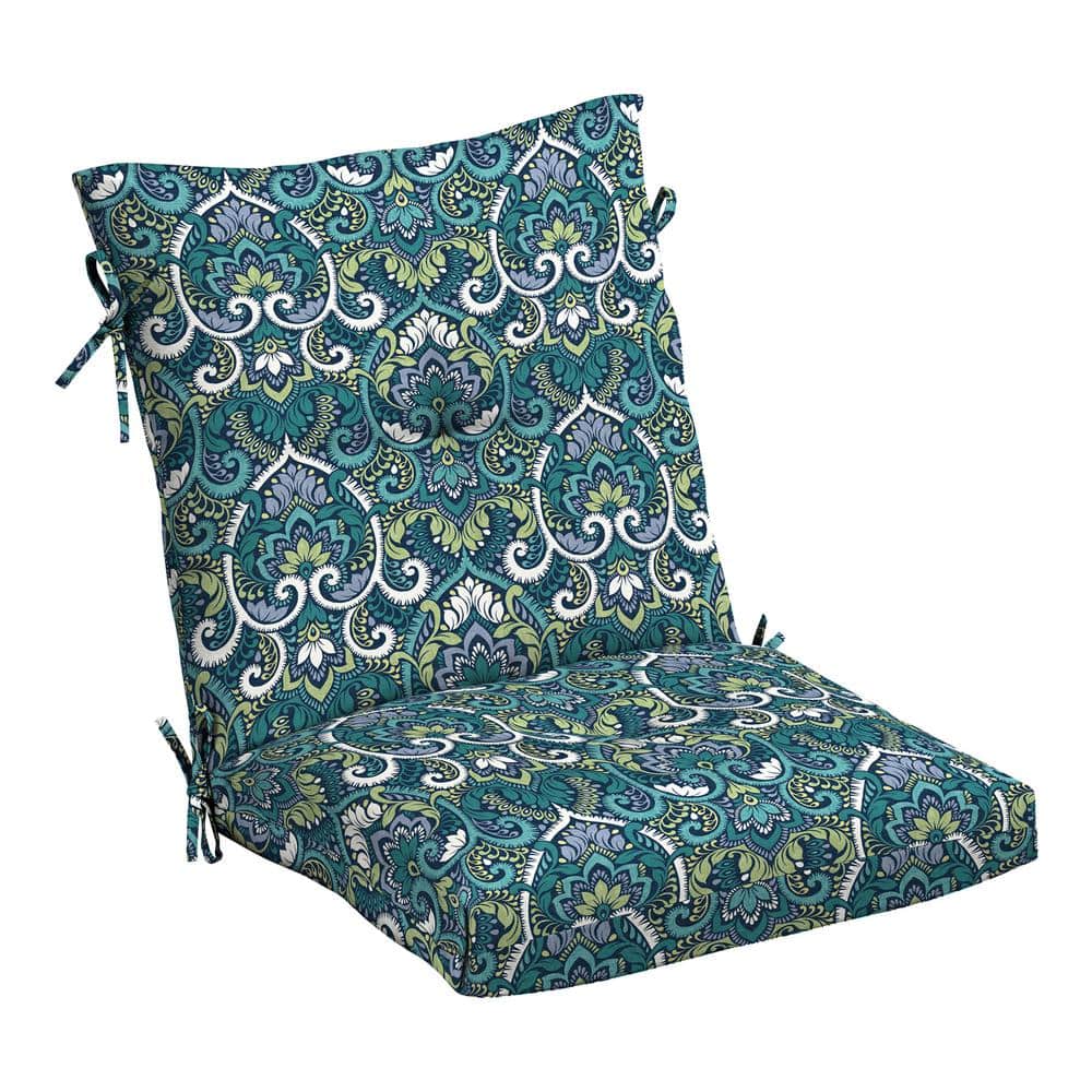 Sapphire Aurora Blue Damask Outdoor Dining Chair Cushion