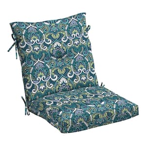 Outdoor Plush Modern Tufted Blowfill Dining Chair Cushion, 21 in. x 21 in., Sapphire Aurora Blue Damask
