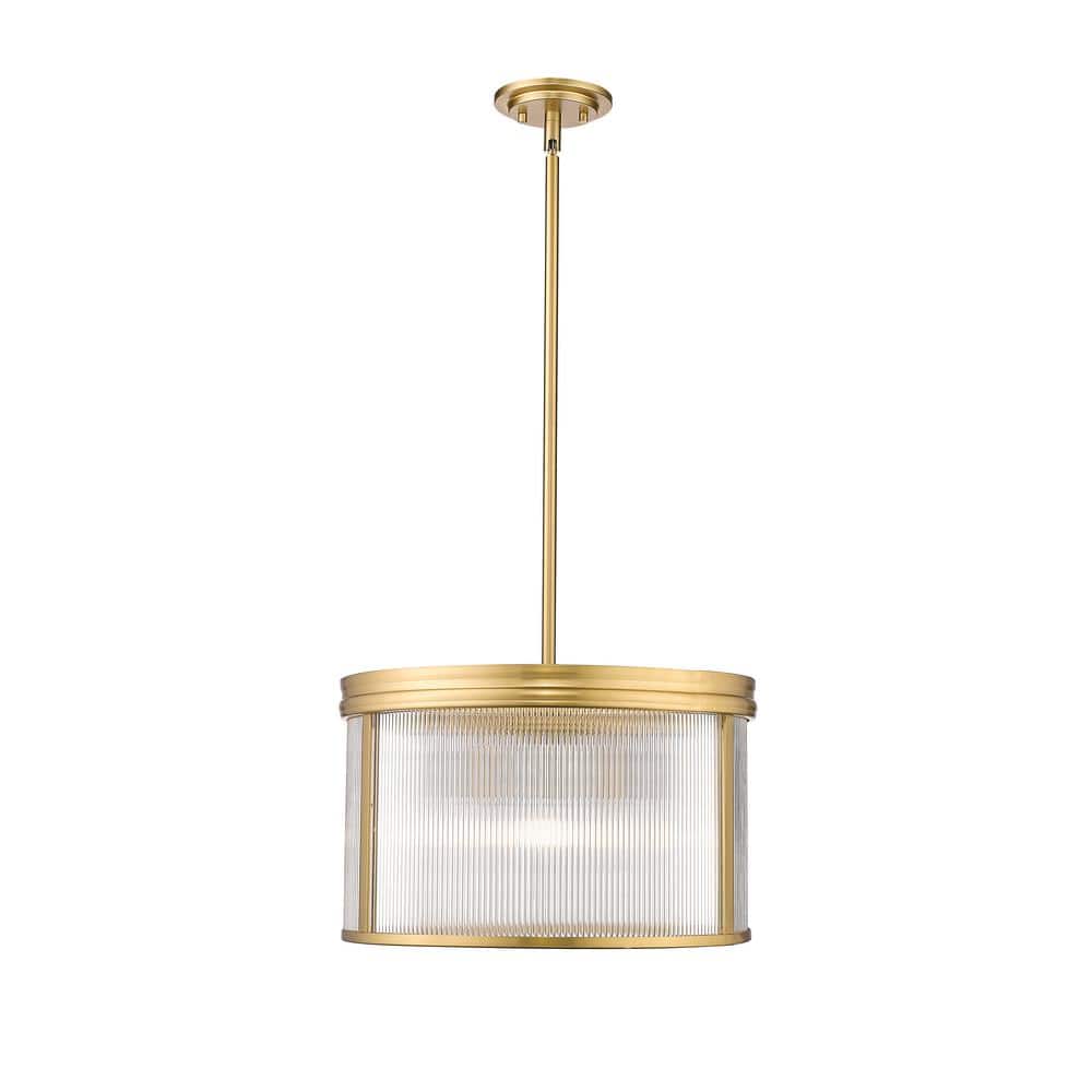 Carnaby 18.25 in. 5-Light Modern Gold Shaded Pendant Light with Clear Ribbe