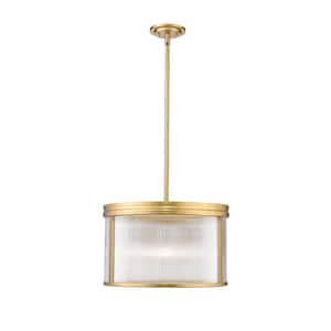 Carnaby 18.25 in. 5-Light Modern Gold Shaded Pendant Light with Clear Ribbed Glass Shade, No Bulbs Included