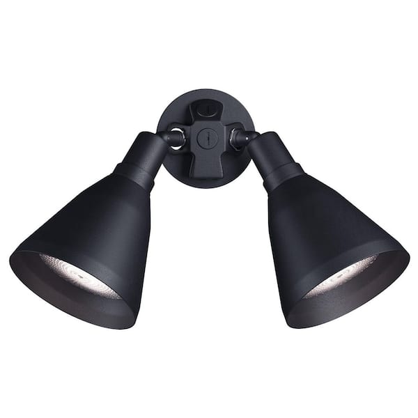 2-Light Adjustable Swivel Black Flood Light Par Lampholder Outdoor Wall Light with Cover