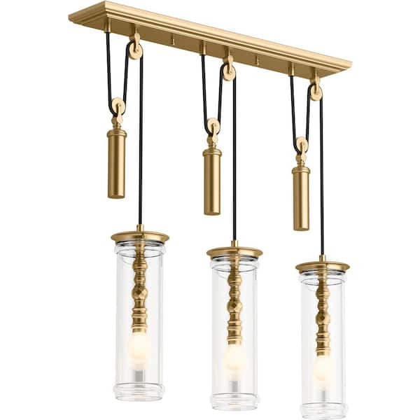 KOHLER Damask 3-Light Adjustable Modern Brushed Gold Chandelier 23345 ...