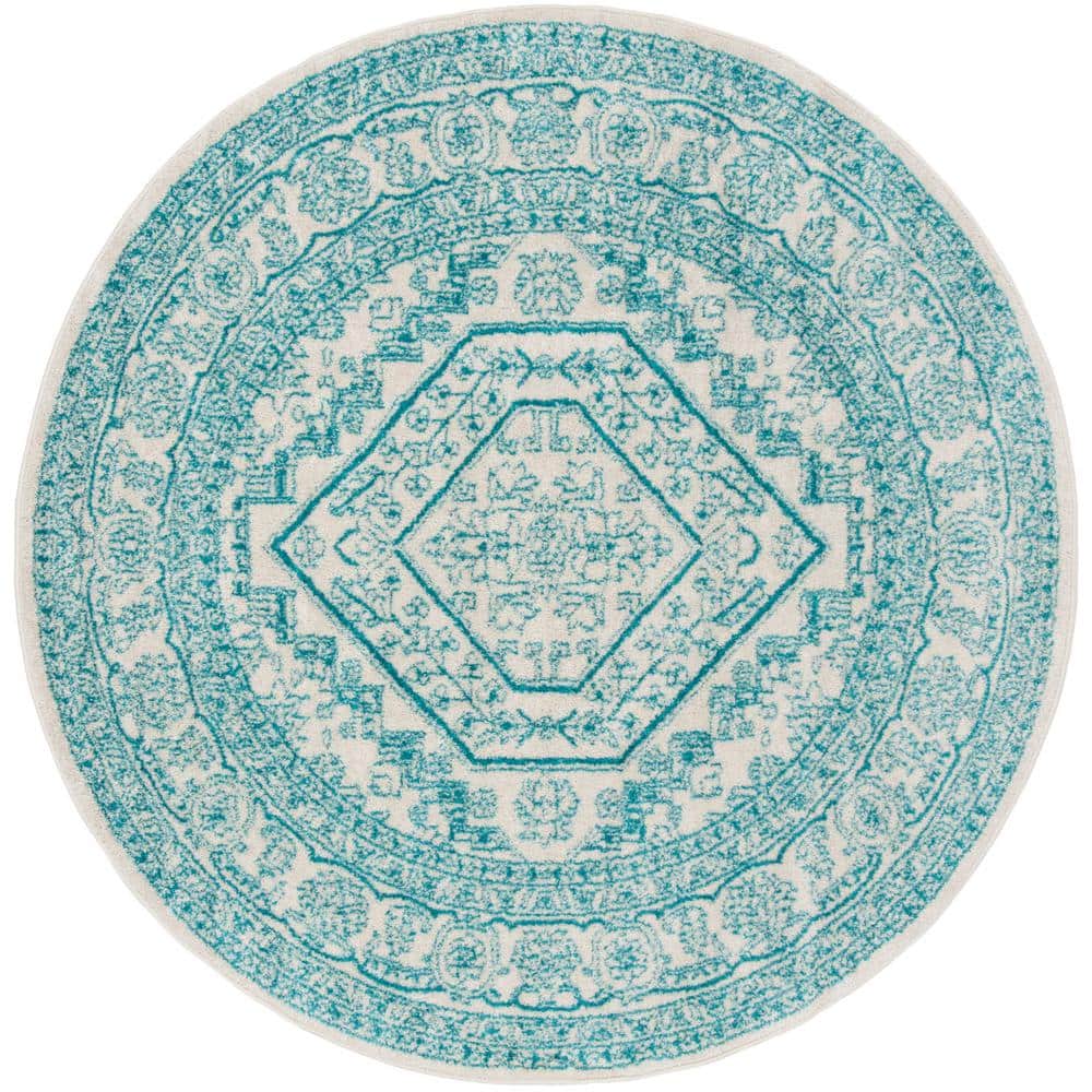 Adirondack 6 ft. x 6 ft. Ivory/Teal Border Medallion Round Area Rug price history on PriceWatchPro