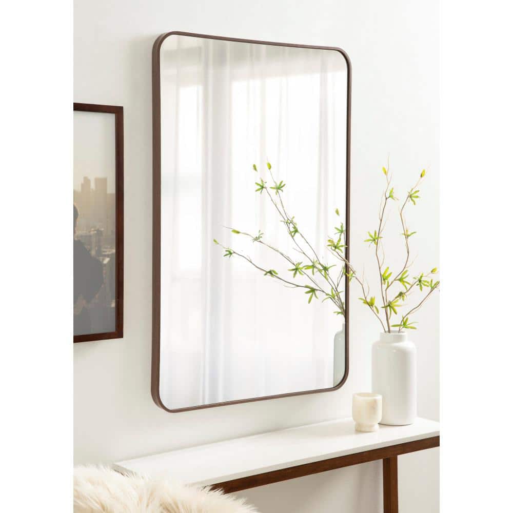 Zayda Sleek Walnut Brown Aluminum Rectangular Wall Mirror 24x36