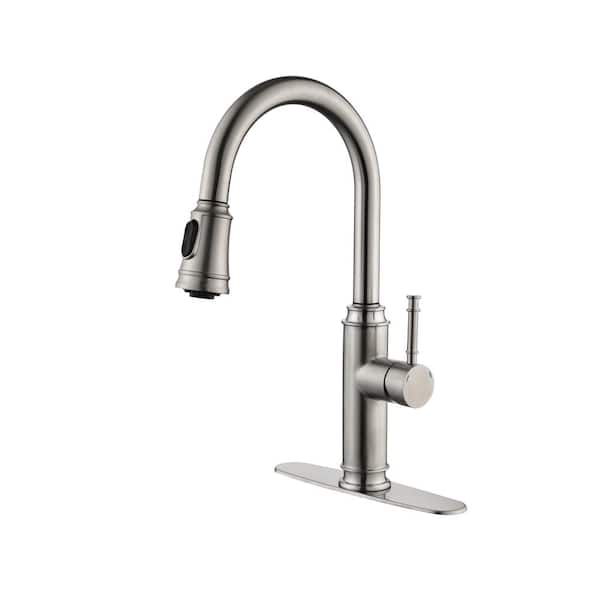 Nestfair Single Handle High Arc Pull Out Kitchen Faucet in Brushed Nickel