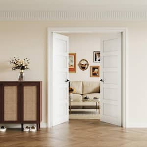 60 in. x 80 in. Paneled Blank 5-Lite White Solid Core MDF Universal Handed Double Prehung French Door with Assemble Jamb