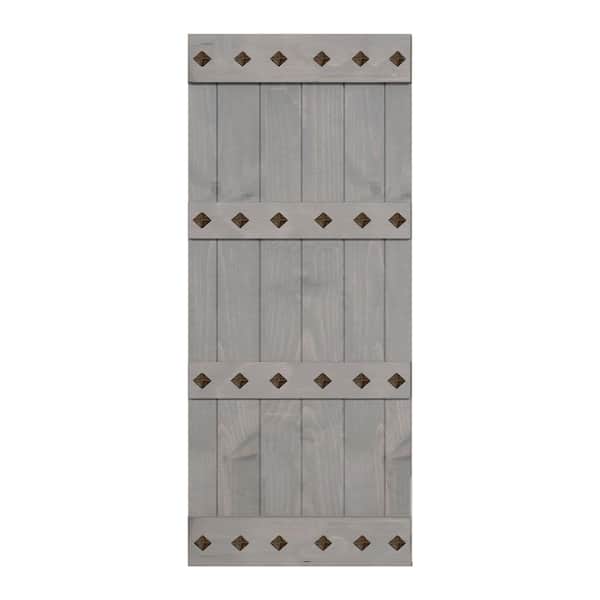 ISLIFE Mid-Century Style 38 in. x 84 in. French Gray Finished Solid Wood Sliding Barn Door Slab - Hardware Track NOT Included