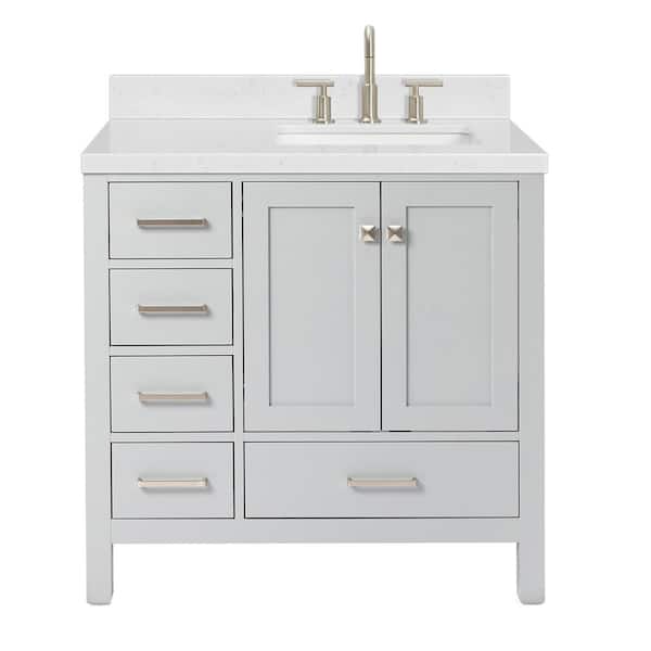 Cambridge 36 in. Single Sink Freestanding Bathroom Vanity in Gray with Carrara White Quartz Top