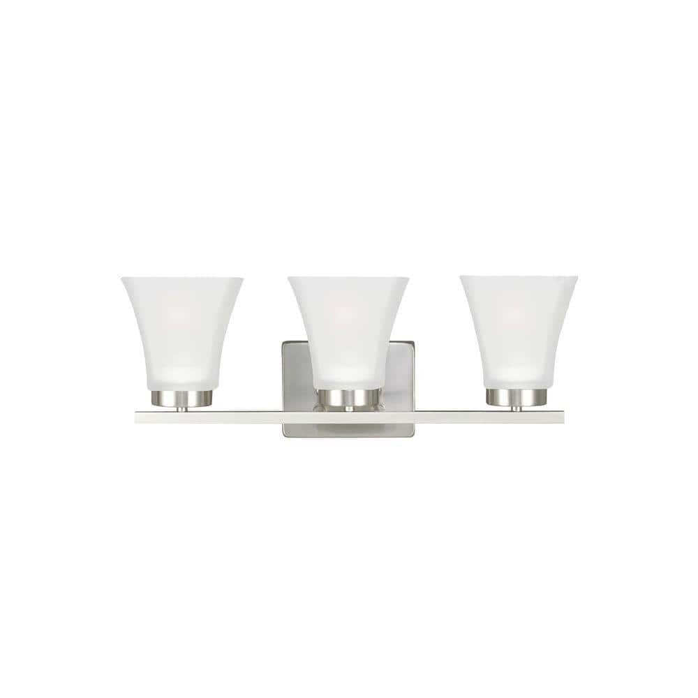 Bayfield 20 in. 3-Light Brushed Nickel Contemporary Wall Bathroom Vanity Light with Satin Etched Glass Shades price history on PriceWatchPro