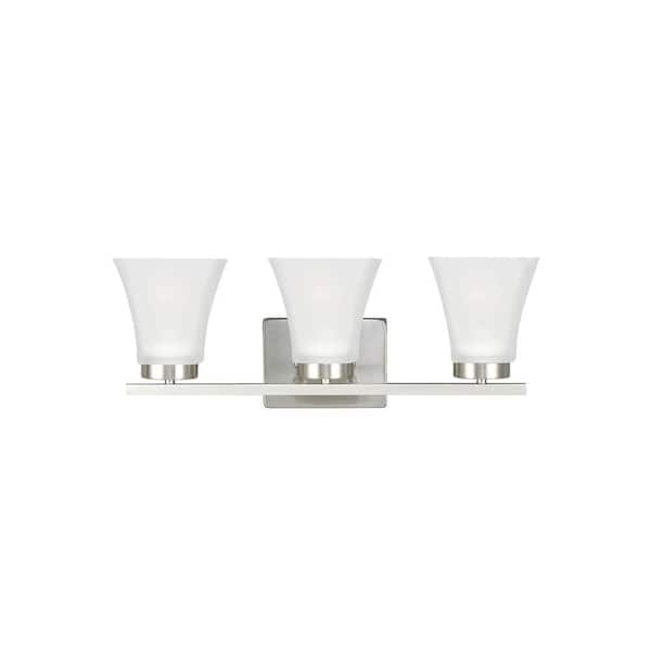 Generation Lighting Bayfield 20 in. 3-Light Brushed Nickel Contemporary Wall Bathroom Vanity Light with Satin Etched Glass Shades
