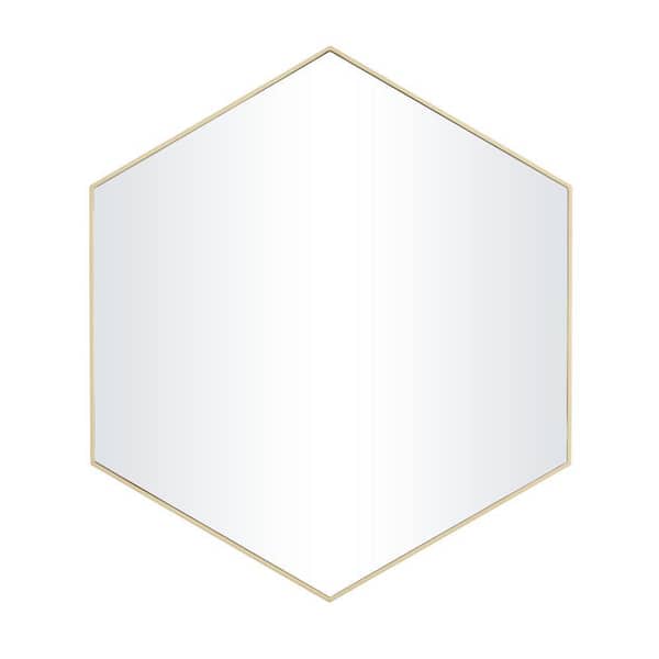 Litton Lane 21 in. x 24 in. Hexagon Geometric Framed Gold Wall Mirror with Thin Minimalistic Frame