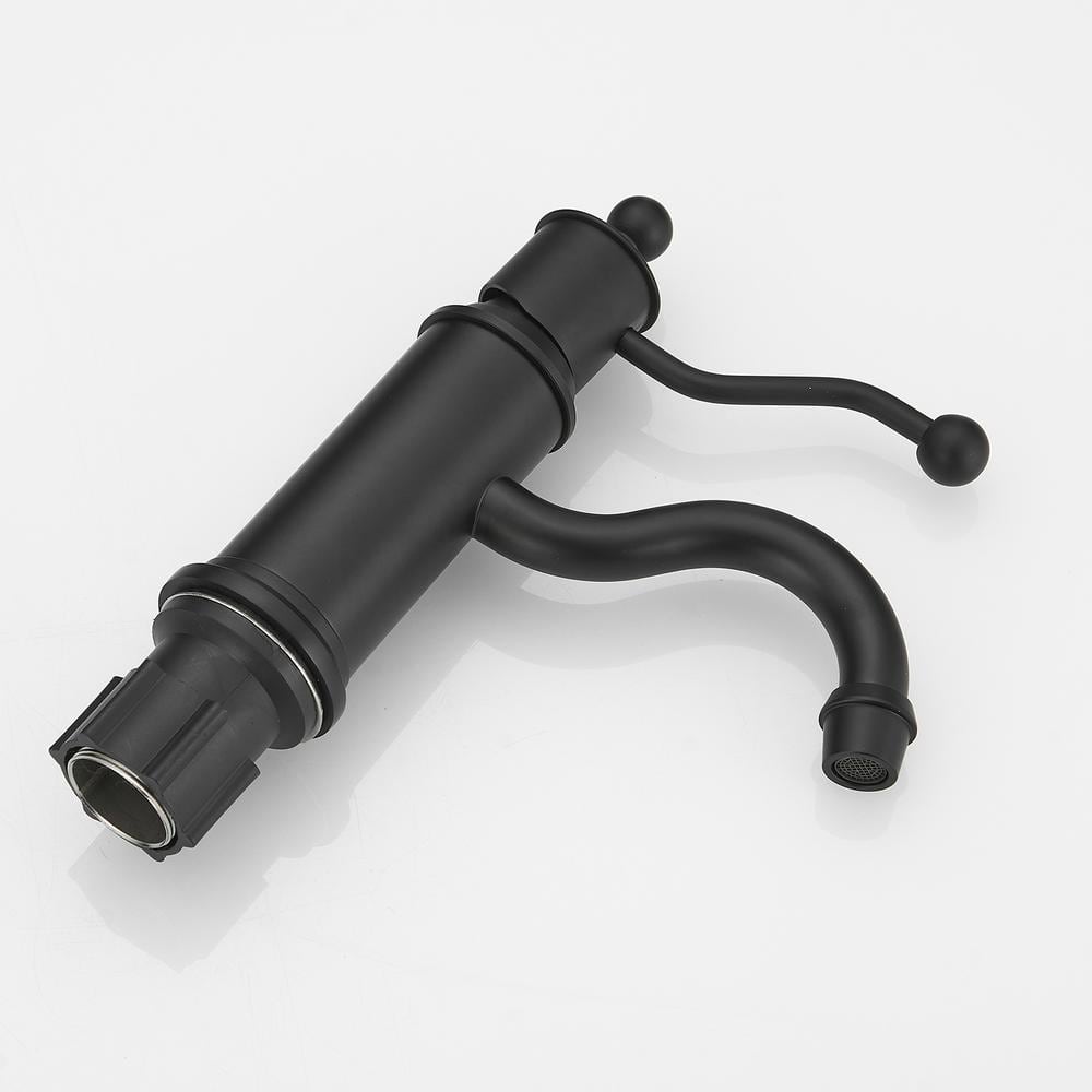 Matte Black Single-Handle Low-Arc Bathroom Faucet with Metal Drain