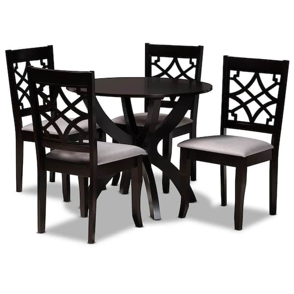 Baxton Studio Sandra 5-Piece Grey and dark brown Dining Set