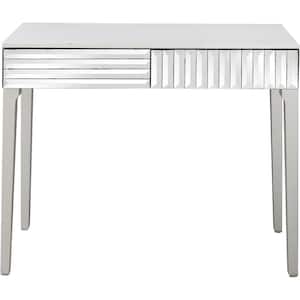 Carla 40 in. Silver Rectangle Mirrored Glass Console Table with Drawers